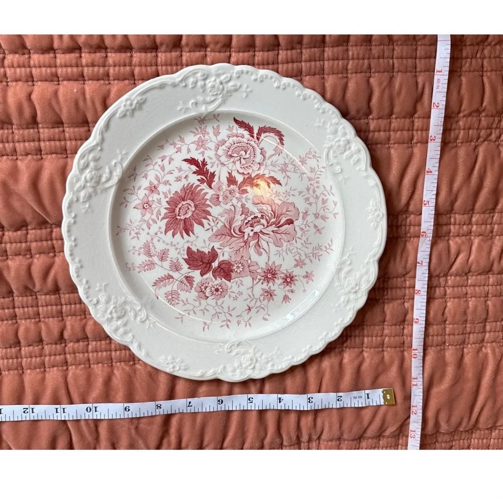 Taylor Smith Taylor Pink Floral Dinner Plates Set of 2 Vintage Chintz